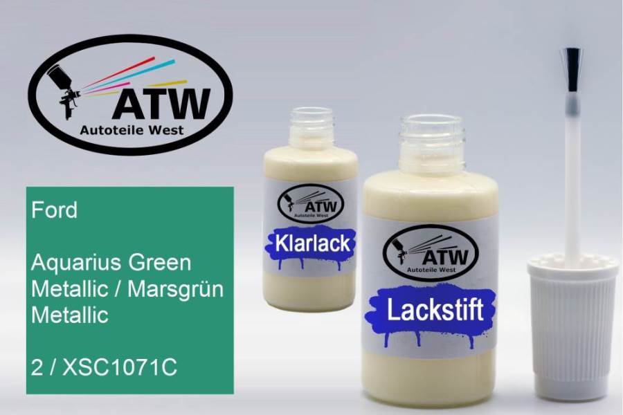 Ford, Aquarius Green Metallic / Marsgrün Metallic, 2 / XSC1071C: 20ml Lackstift + 20ml Klarlack - Set, von ATW Autoteile West.